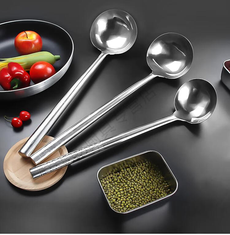 商用不锈钢炒勺木柄炒菜勺汤壳大排档厨师汤壳炒菜勺子厨房炒菜勺木柄
