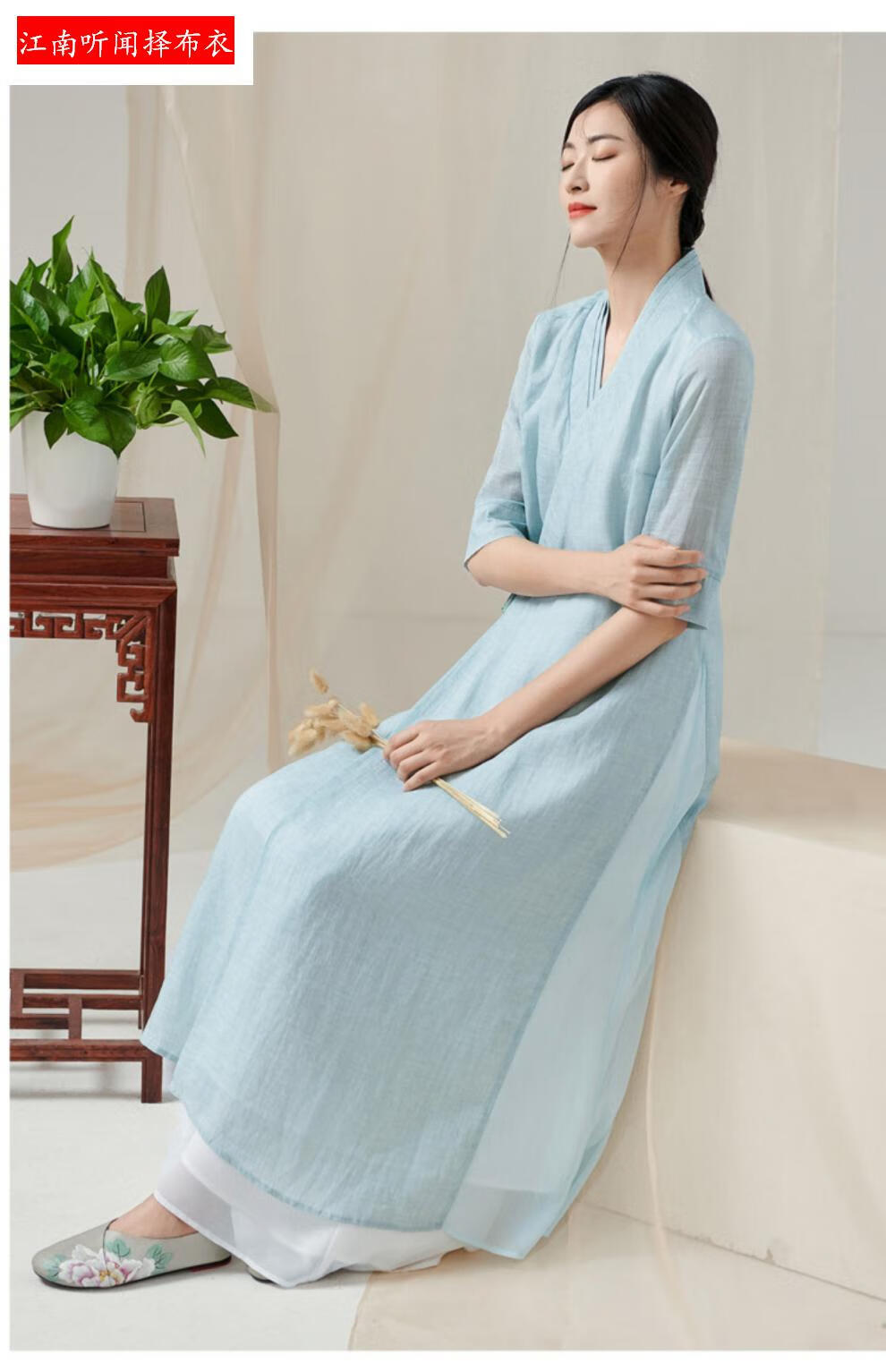 闻布衣好质量居士服素衣女装中国风禅意古装汉服超仙显瘦茶艺师改良