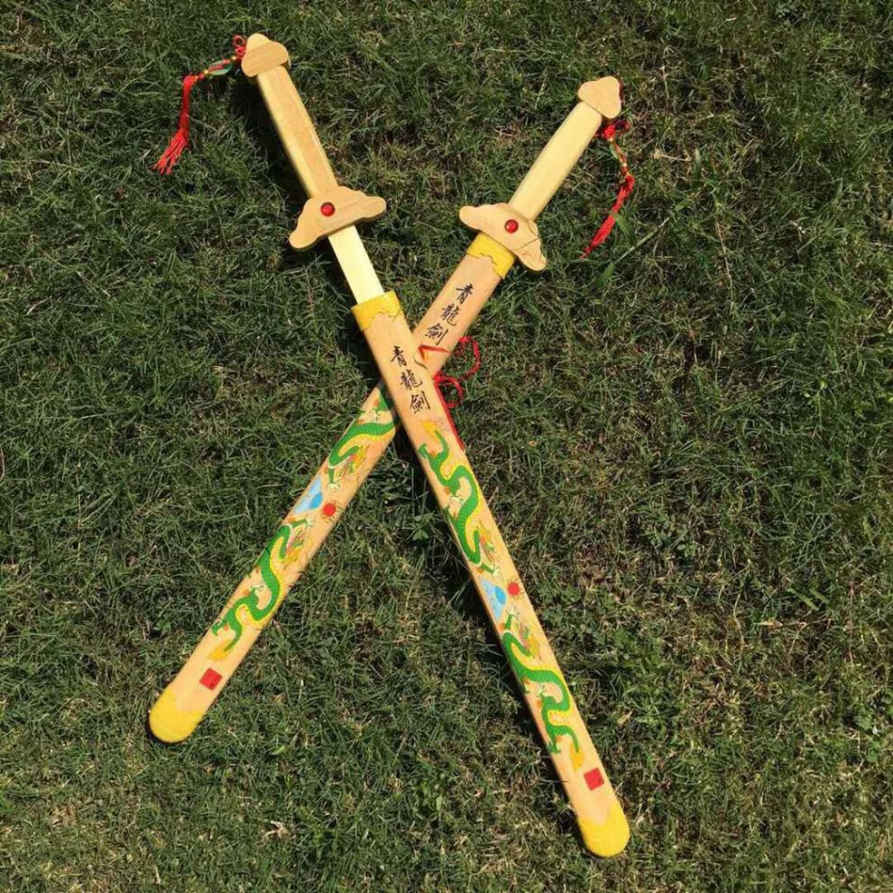 竹剑青龙剑木制儿童木剑玩具刀青龙宝剑木刀木头剑玩具男女孩表演青色