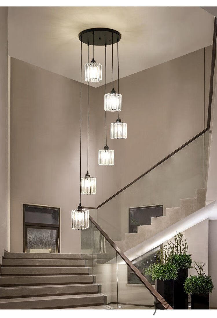 高楼层别墅吊灯复式楼梯间水晶吊灯旋转楼梯灯店铺橱窗楼中楼灯具定制