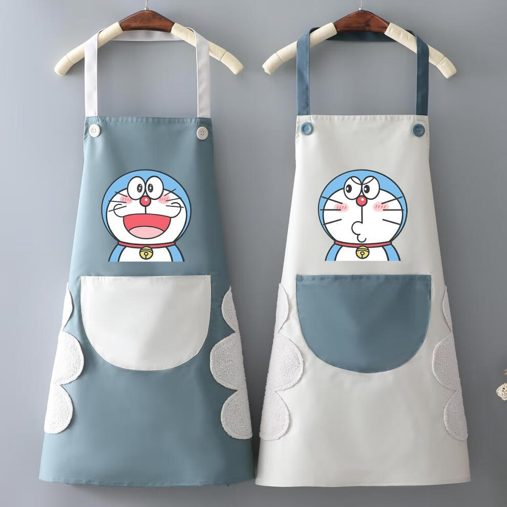 哆啦a梦围裙可爱公主风奶茶店美甲美容工作围裙防水防油围裙ins风擦手