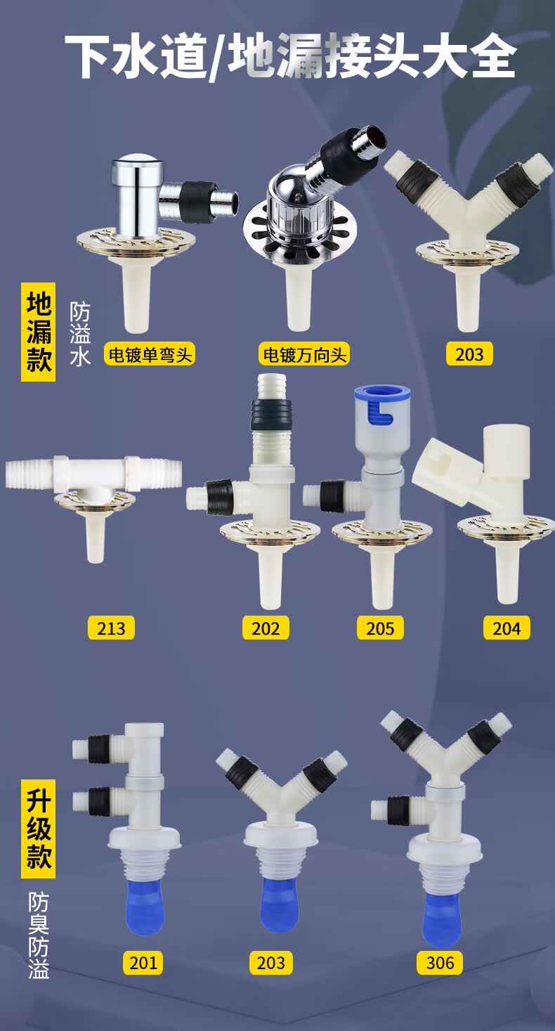 九牧王下水管三头通地漏三通两专用接头洗衣机排水管下水道二合一