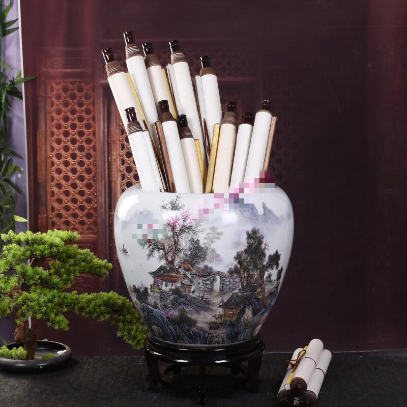 字画缸中式落地花瓶陶瓷器书画缸卷轴缸书房客厅字画桶收纳箭筒插花