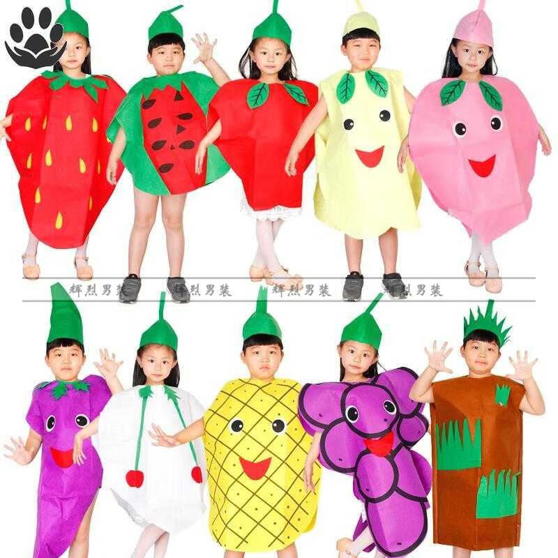 园服装子装男童女孩水果蔬菜表演服手工自制2021 桔红色 无纺布樱桃