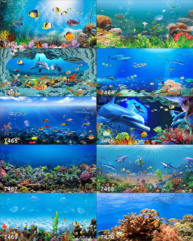 鱼缸背景贴鱼缸背景纸3d立体高清图画水族箱贴纸壁画海底造景定做180