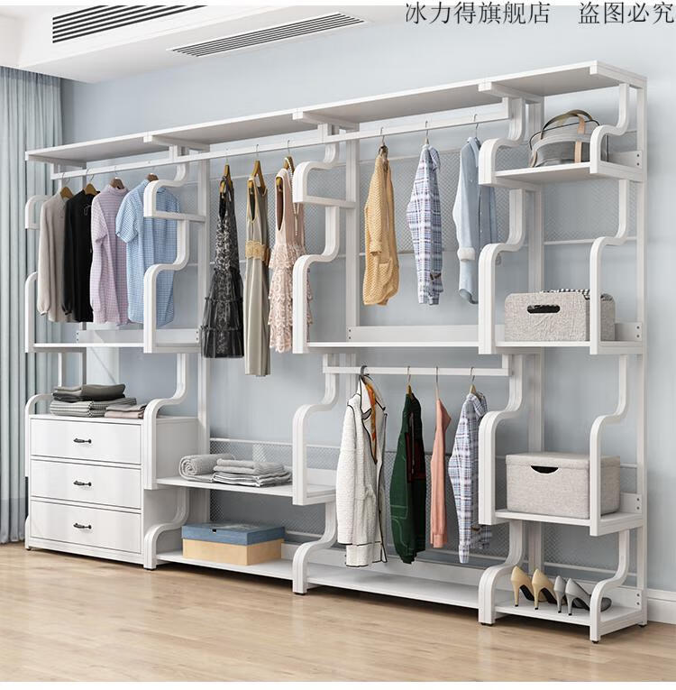 衣帽间置物架金属衣柜架开放步入式衣帽间衣帽架自制转角收纳衣架子