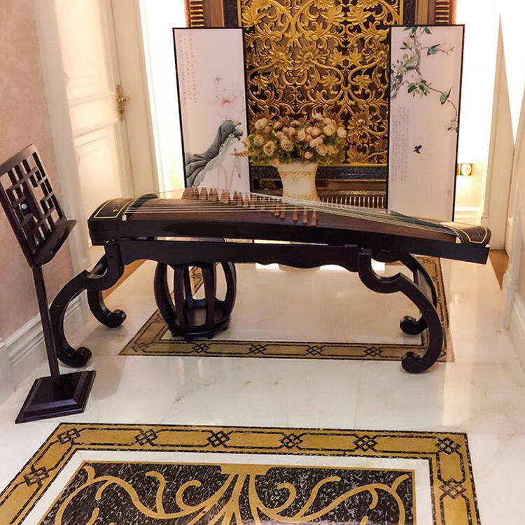 古筝架子支架架h架仿古中式琴架便携式家用坐立式架通用款架檀黑色