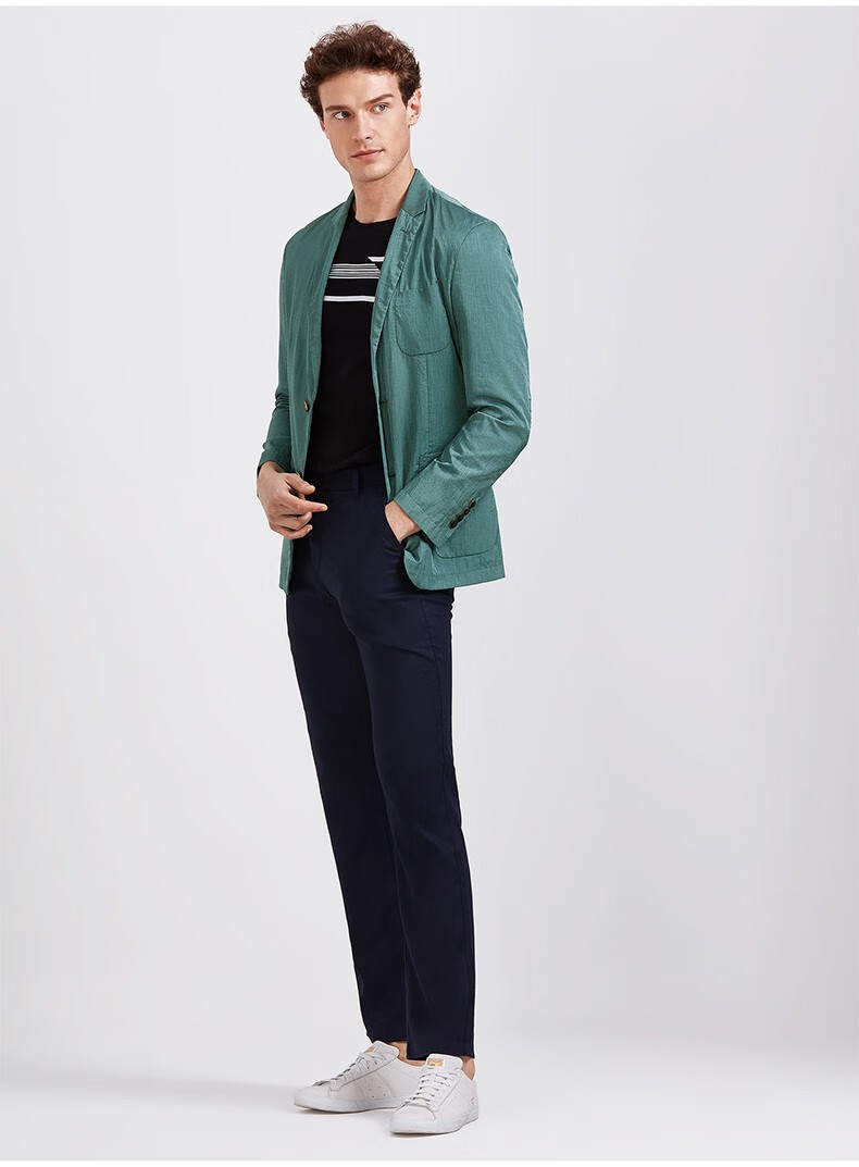 金利来奥特莱斯男装轻便舒适个性亮绿色时尚休闲单西外套a卡其绿6446a