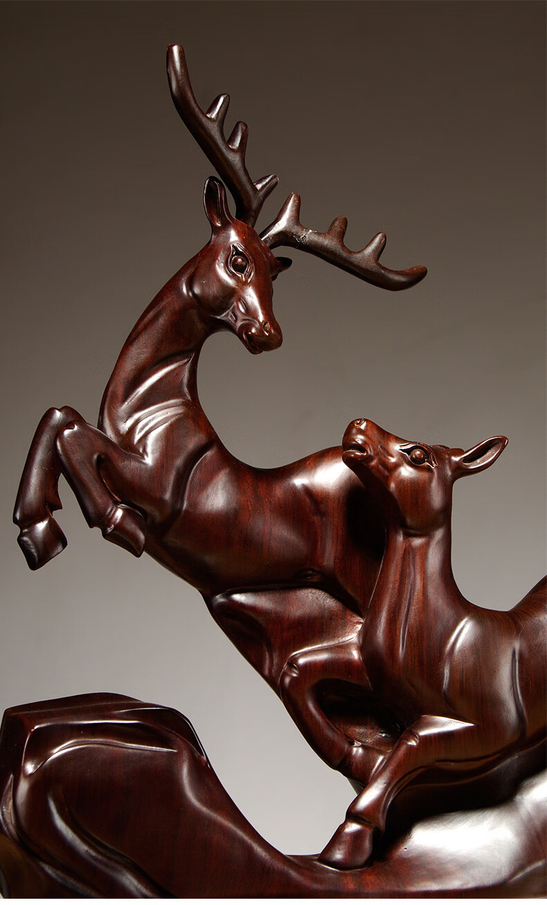 卡洛乐木雕动物梅花鹿摆件前程似锦红木工艺品家居寓意客厅装饰礼品