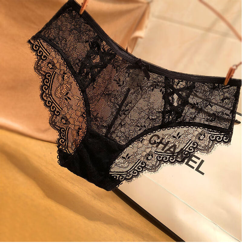 莫代尔欧美性感蕾丝女士内裤诱惑镂空透明无痕低腰三角裤深灰均码