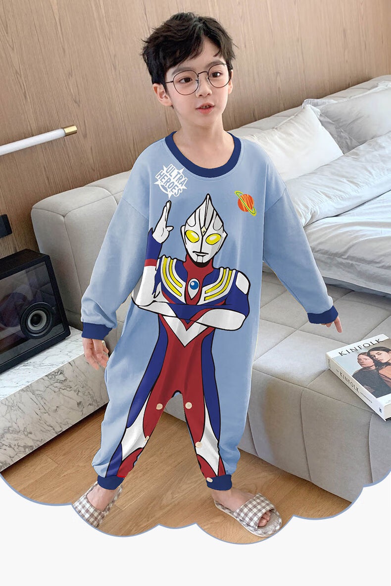 儿童睡衣连体儿童连体睡衣男童秋冬长袖男孩卡通奥特曼连身防踢男宝宝