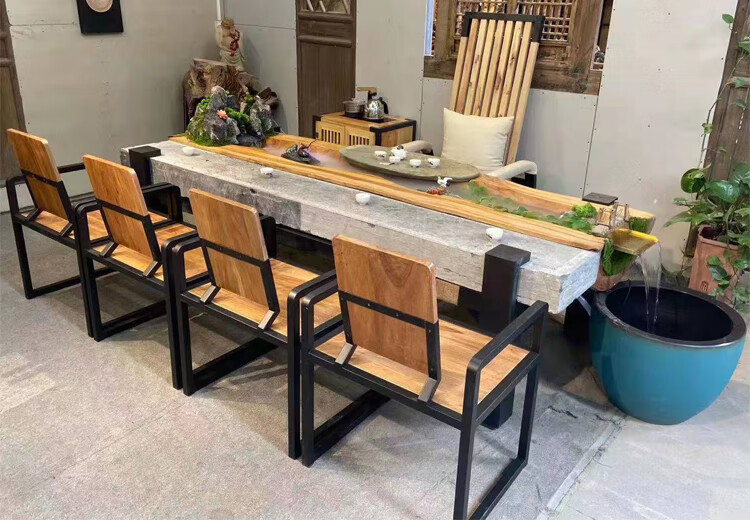 原木原生态香樟木禅意新中式茶几微景观循环流水养鱼曲水流觞茶桌 专