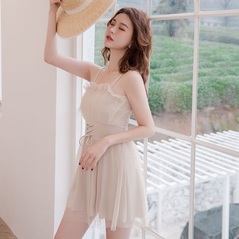 2022热卖网红超仙连体游泳衣女学生遮肉显瘦泡温泉保守裙式性感小胸