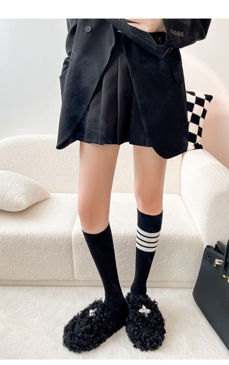 婠纷jk袜子女四杠小腿袜春秋款日系学院风ins潮条纹纯棉及膝长袜秋冬