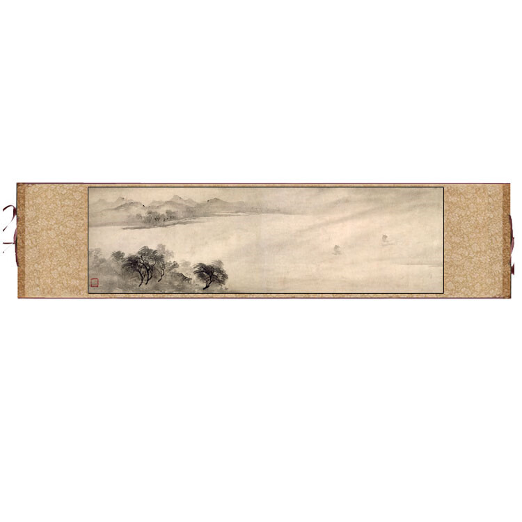 宋 梁楷 雪景山水 80*30(35*100尺寸) 卷轴(画心丝绢喷【图片 价格