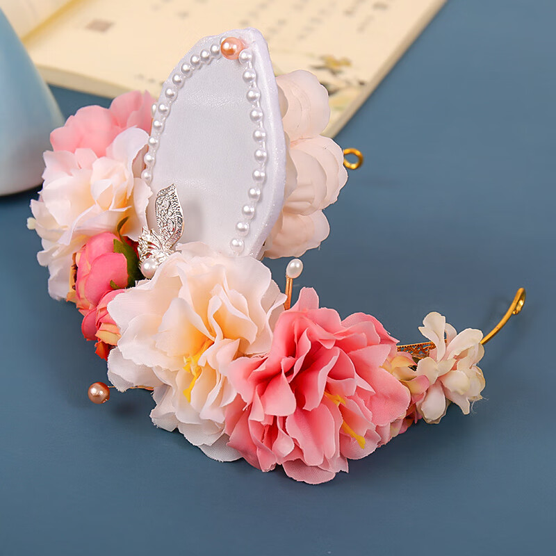 贝柚汉服头饰宋制花冠拍照出游仙气发冠古装配饰走秀花环演出古风发饰