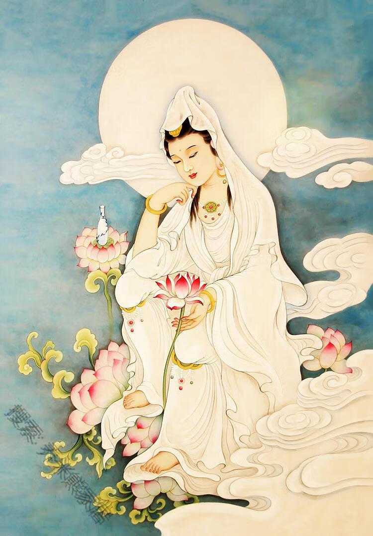 南海白衣杨柳观音大士净瓶施药观世音菩萨画像结缘卷轴挂画图杨柳观音