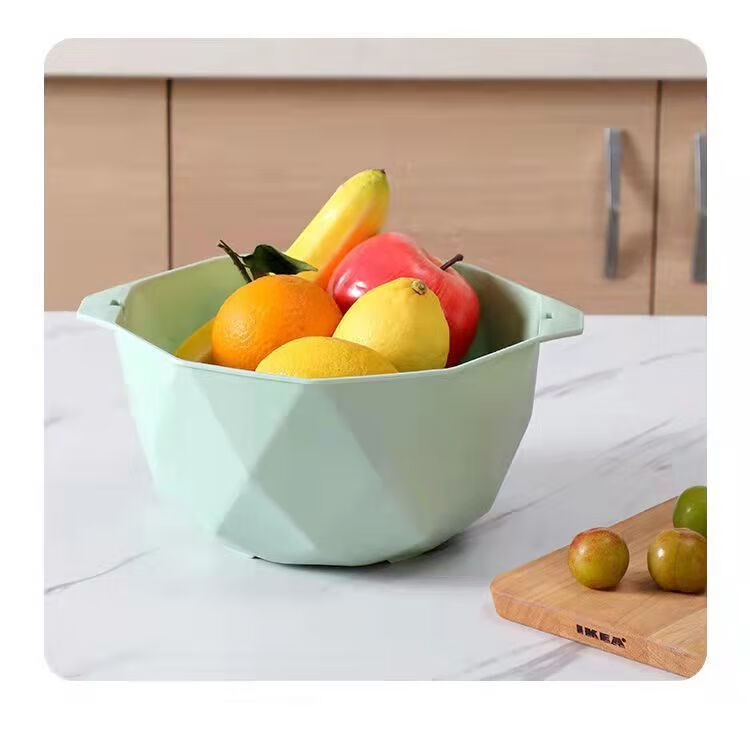 洗水果洗菜盆双层旋转洗菜篮子客厅创意水果盘颜色混搭两个中号小号