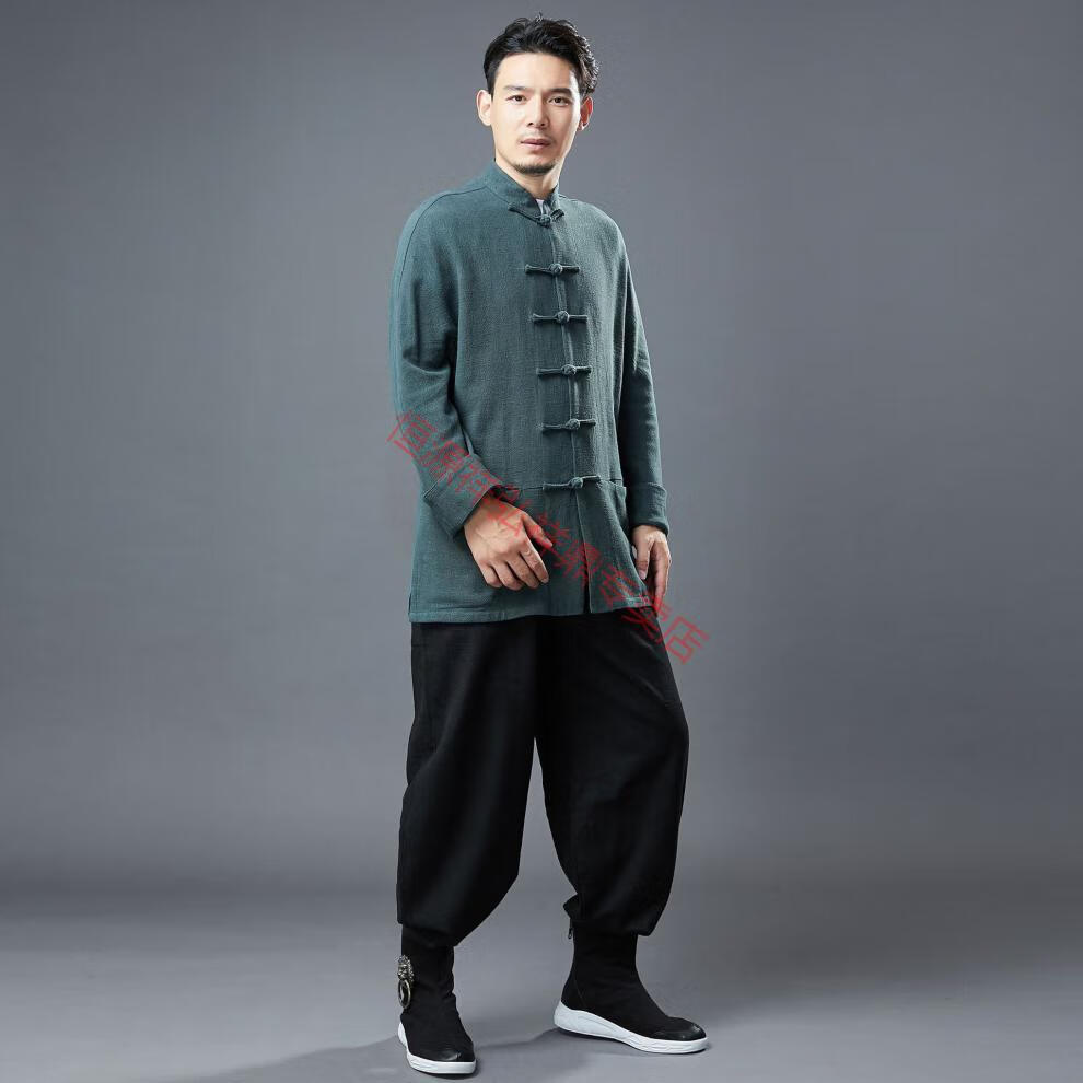 恒源祥品牌高端男装2022春新款太极服上衣男衬衫中国风棉麻外套宽松
