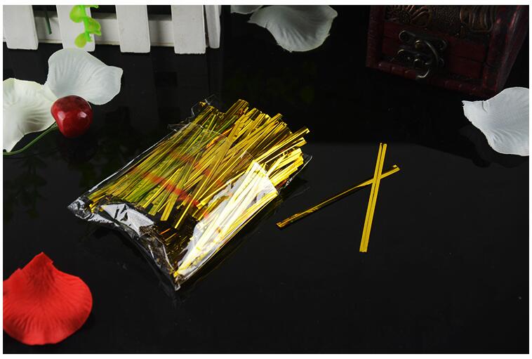 金丝扎带蛋糕扎丝烘焙礼品袋扎线扎带封口线铁丝喜糖扎带8厘米金色5包