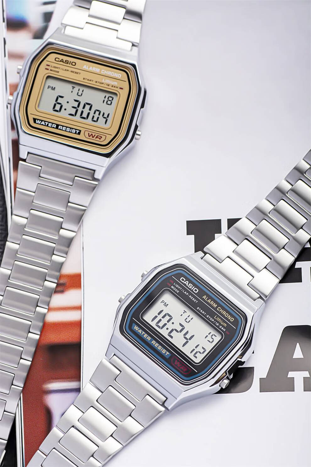 卡西欧(casio)小方表 a158wa a168手表男女复古经典小银表 a168wgg-1b