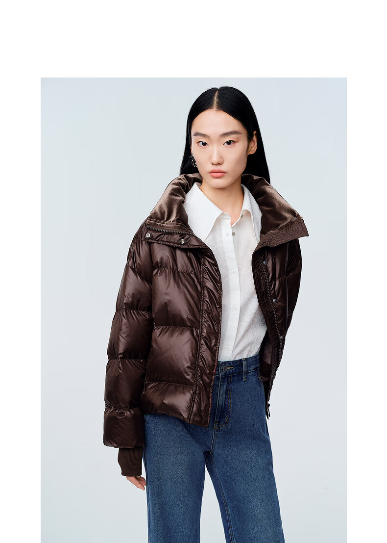 hs2021女装冬季新款90白鸭绒加大廓形短款泡芙羽绒服外套女咖色xs150