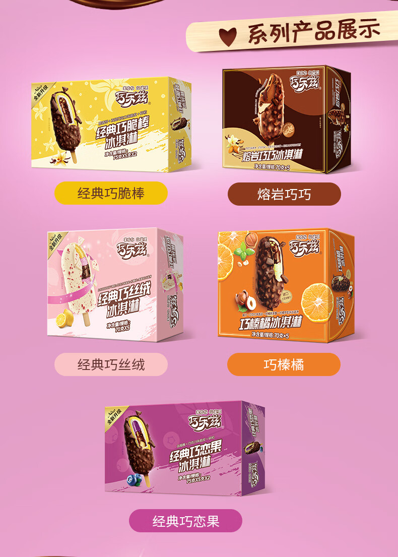 伊利巧乐兹经典巧恋果冰淇淋雪糕75g5支