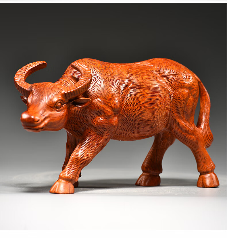 友漾花梨木雕牛摆件牛气冲天实木水牛工艺品十二生肖动物客厅开业送礼