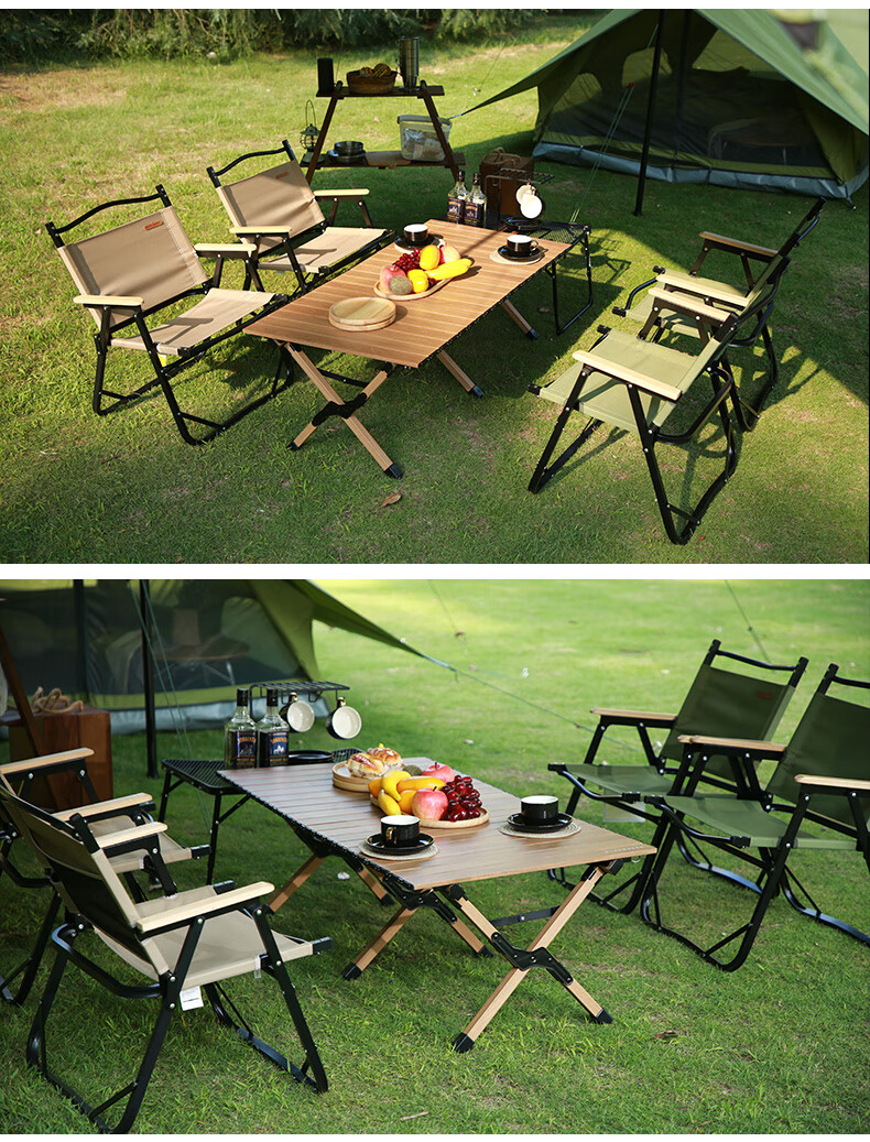 blackdeer黑鹿木纹铝合金蛋卷桌户外便携式桌椅露营野餐折叠桌子木纹