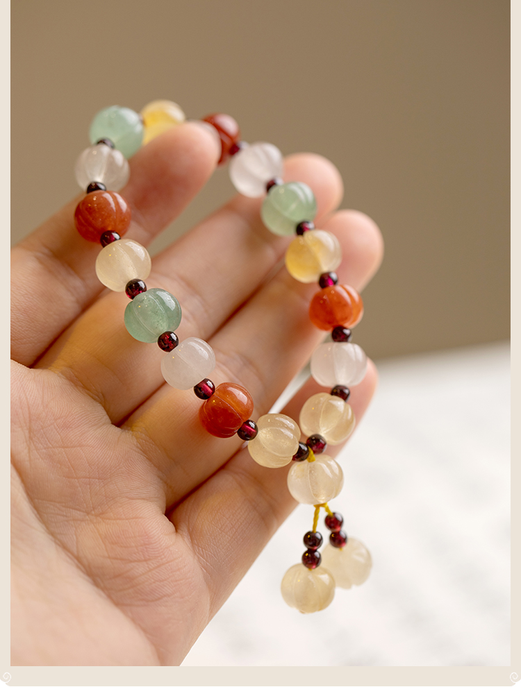 月下和田玉金丝玉彩玉手链手串女款冰种南瓜玉手链玉石女生冬闺蜜教师