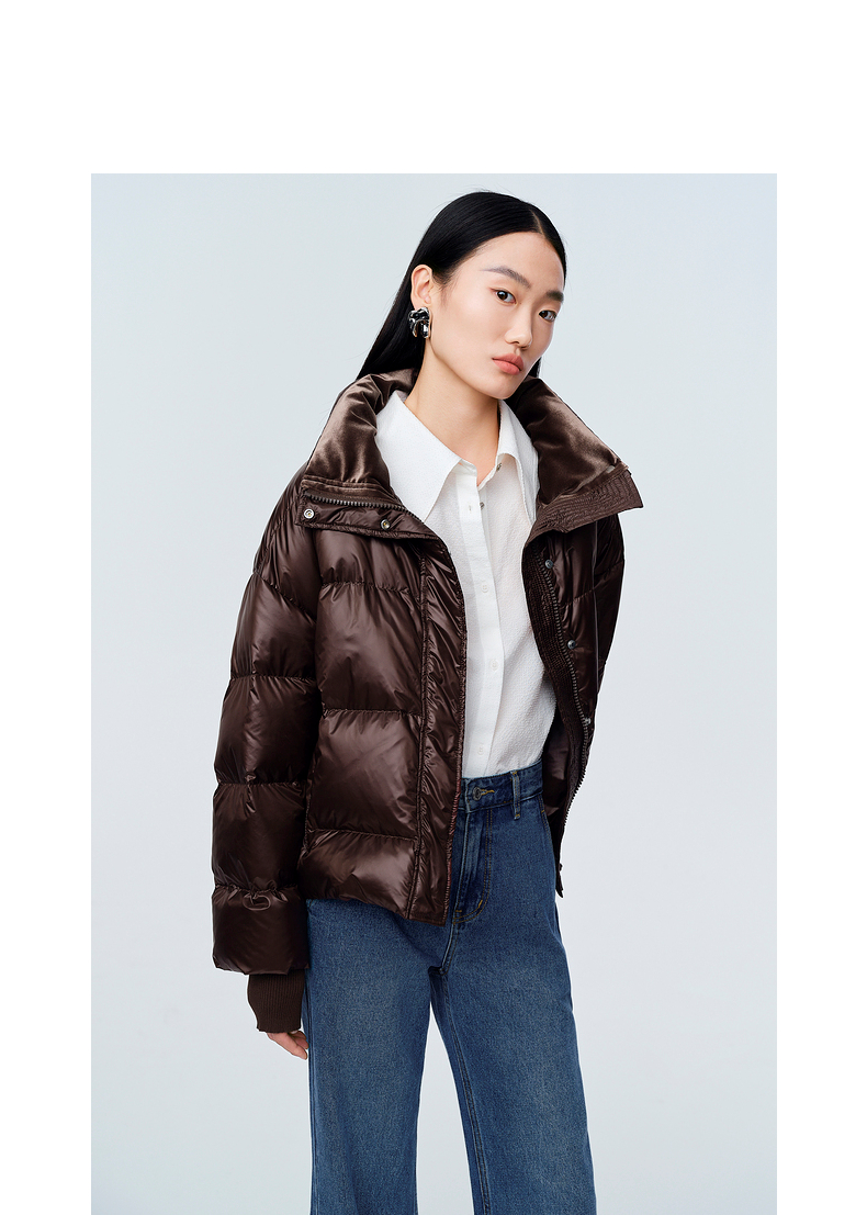 hs2021女装冬季新款90白鸭绒加大廓形短款泡芙羽绒服外套女咖色xs150