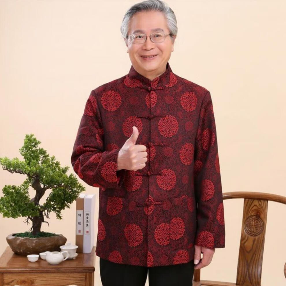中老年爸爸装老年人情侣唐装外套秋冬男士福寿加棉爸爸装老人过寿喜庆