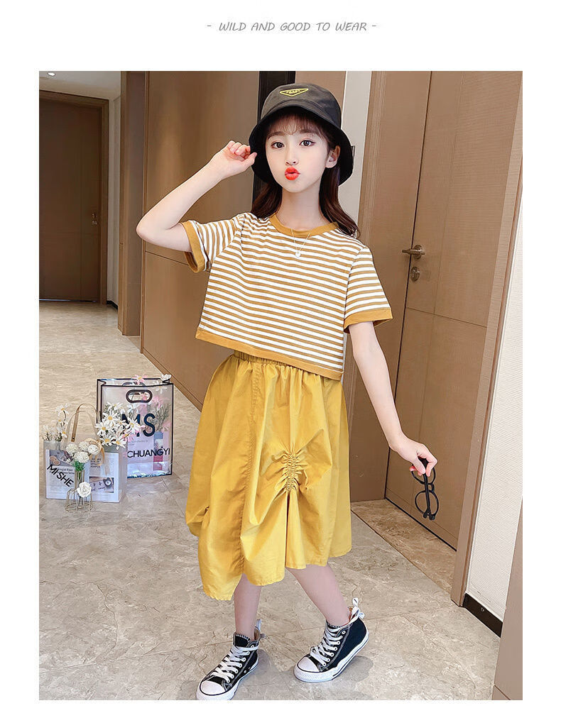 学生服装女童裙2022新款韩版条纹黑色1369运动休闲简约个性霸气小孩