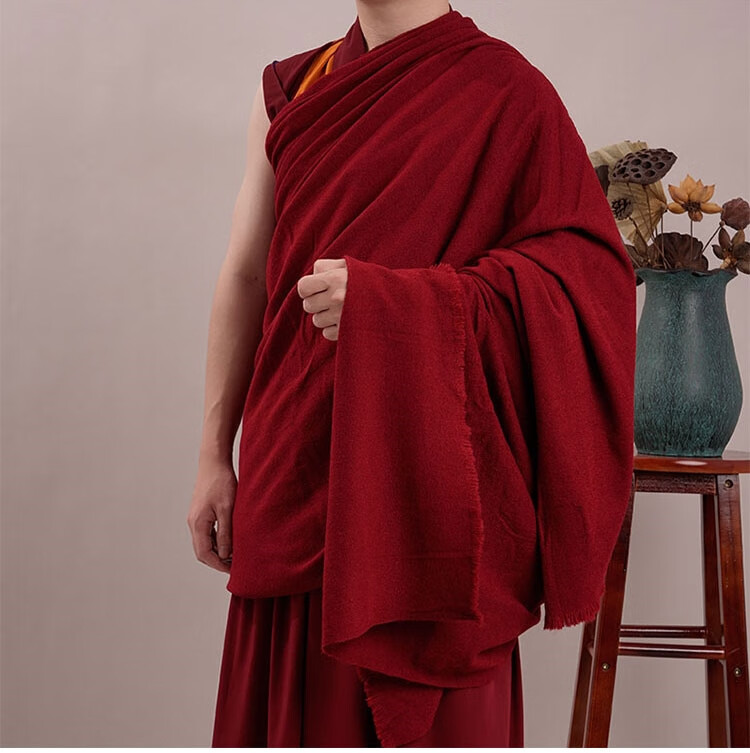 喇嘛僧服出家僧人藏传佛教藏式披肩羊绒披单活佛僧衣居士服冬 藏红色