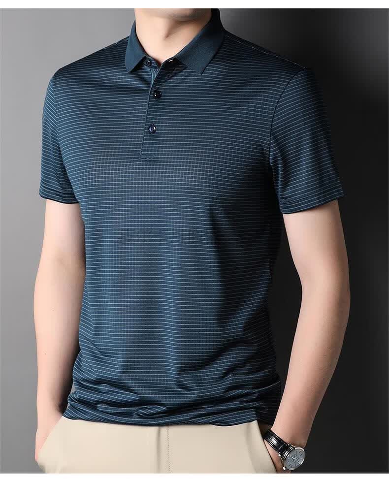 翻领格子半袖上衣薄款polo小衫衣服男针织 蓝色 3xl【图片 价格 品牌