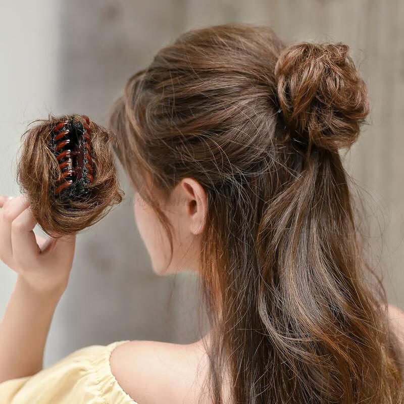 真发发圈丸子头发饰花苞头卷发圈蓬松自然懒人抓夹发包假发假头花仿真