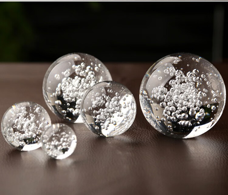 彤悦流水喷泉气泡球白色玻璃球水晶球摆件冰裂转运球桌面透明假山