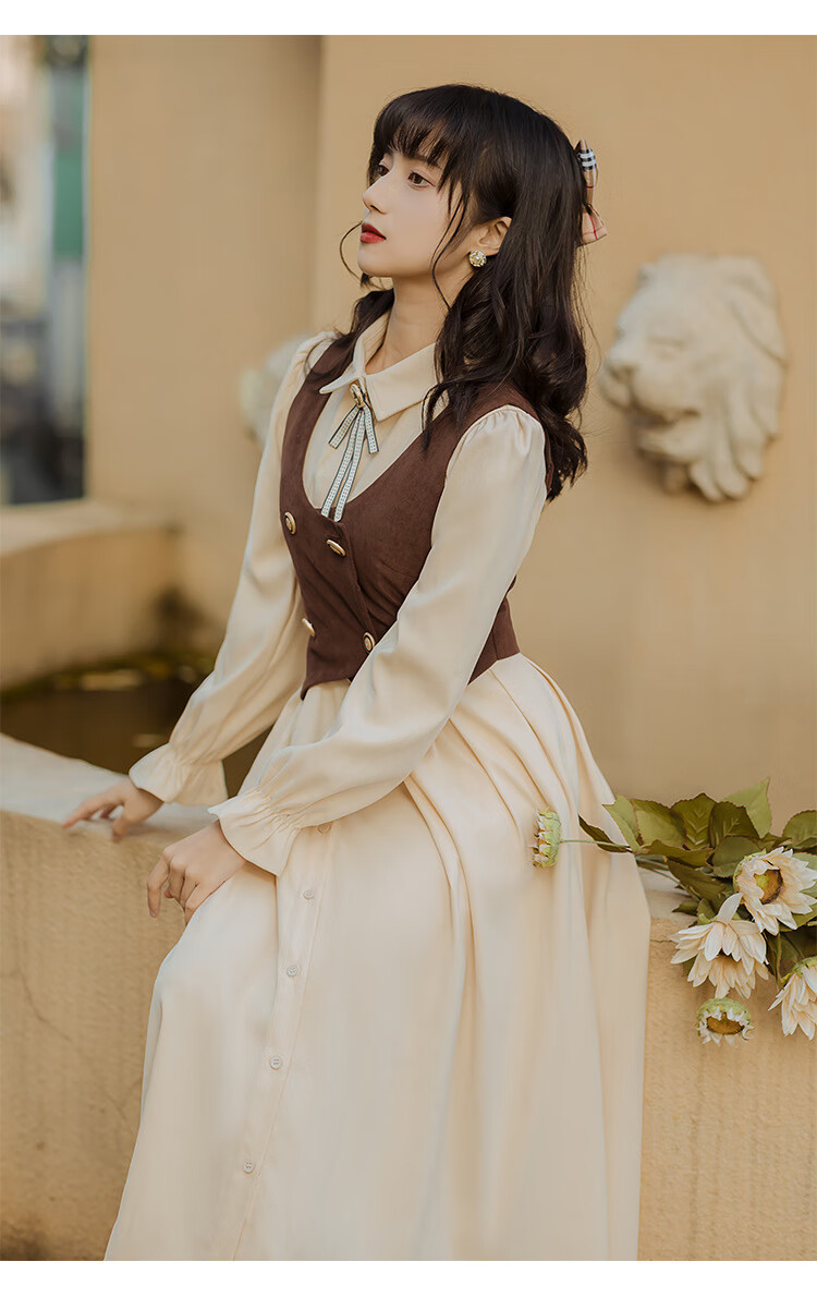 复古毛衣女英伦风女高中生连衣裙民国时期气质女装复古短马甲修身洋装