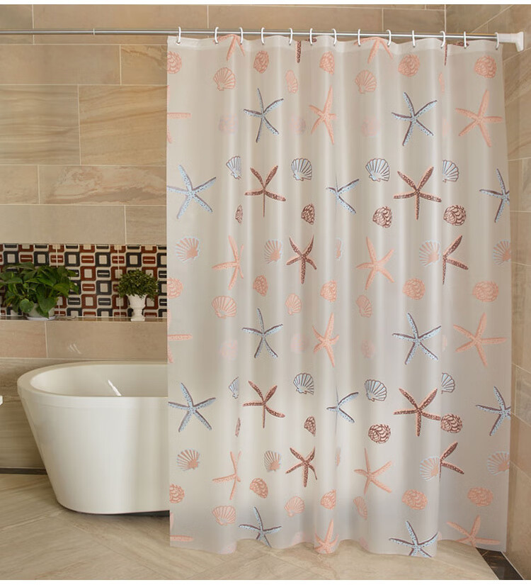 卫生间浴帘布套装防水加厚挂帘浴室隔断帘子免打孔窗帘送挂钩 小花朵