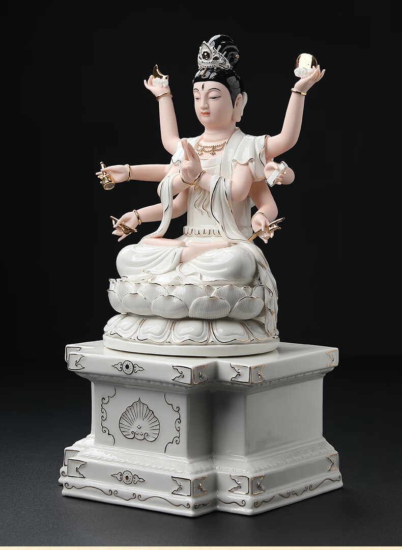 七珍陶瓷描金彩绘斗姆元君神像斗姆神像道教斗姥圆君斗母元君摆件 kd