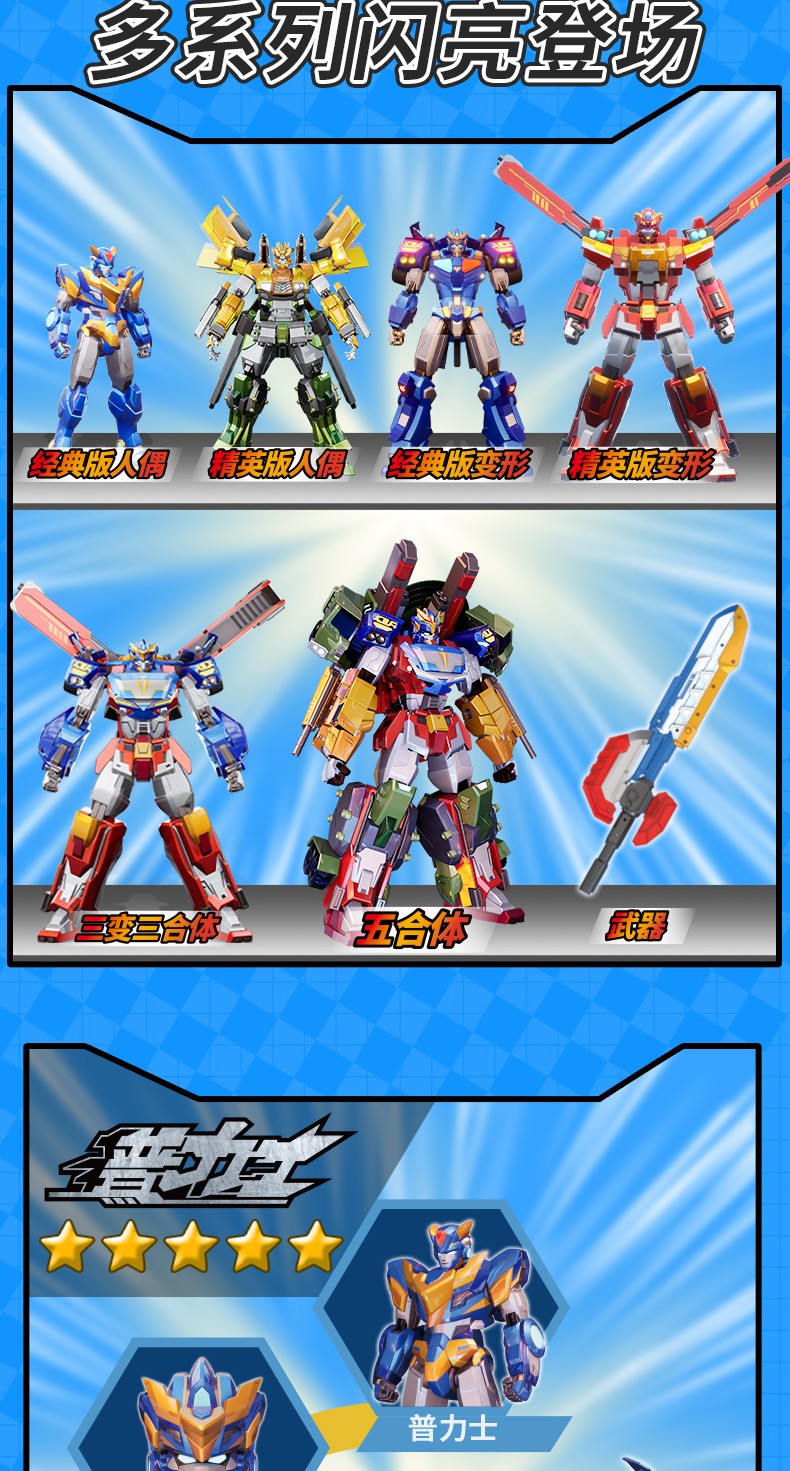 变形联盟神机手玩具长臂聚合超变战神武装普力士警车消防车可动人偶