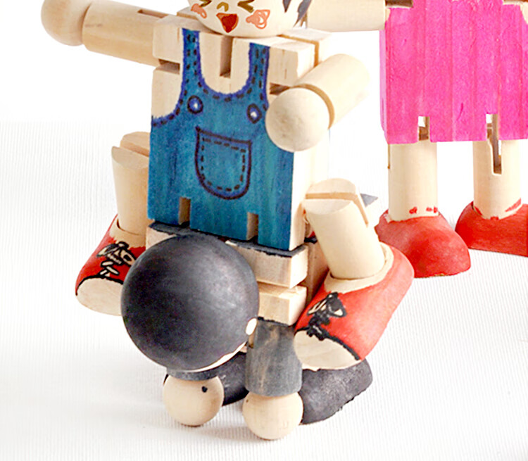 白胚木头人牛津树人物道具儿童木偶手工diy绘画涂鸦关节人偶玩具空白