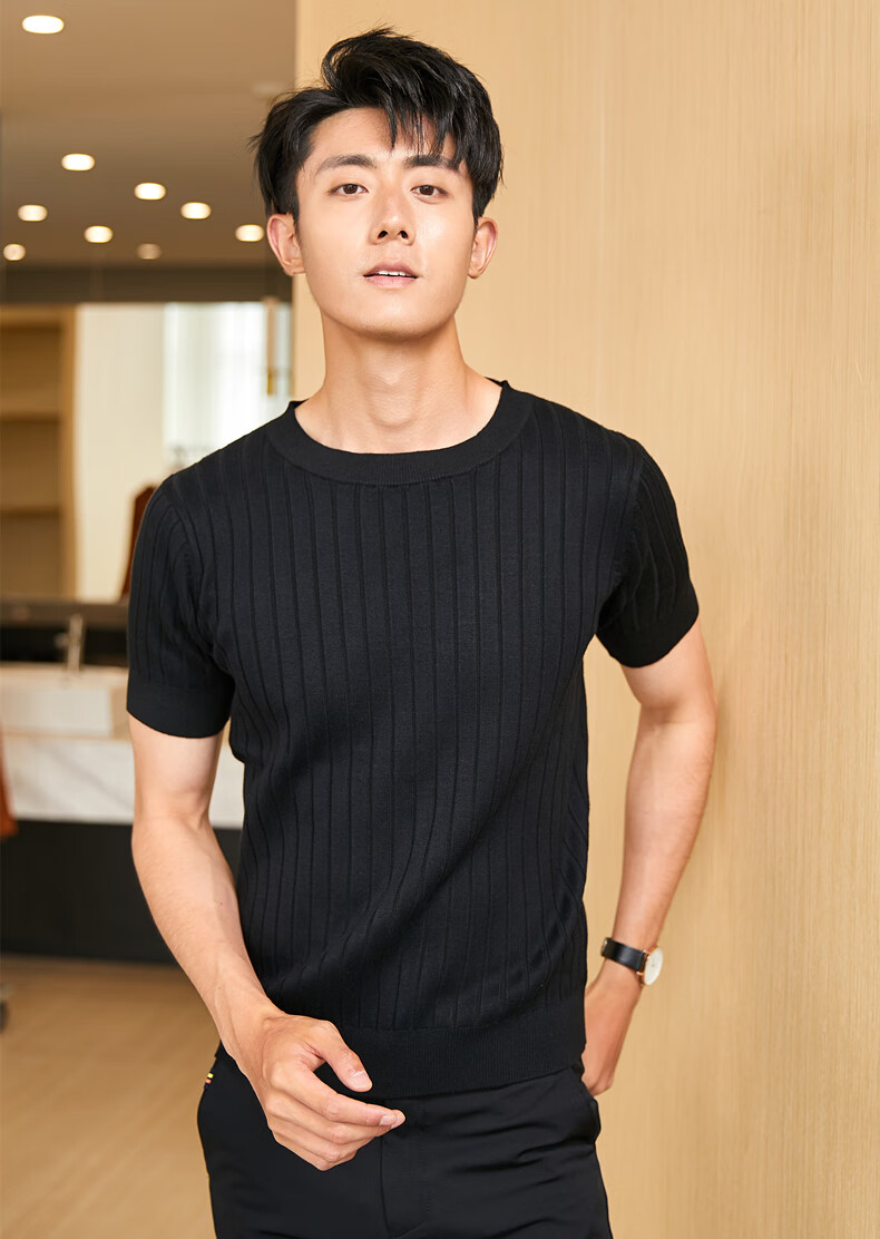 冬季半袖毛衫男短袖毛衣秋冬针织线衫男大码半袖毛衣t恤打底衫体恤