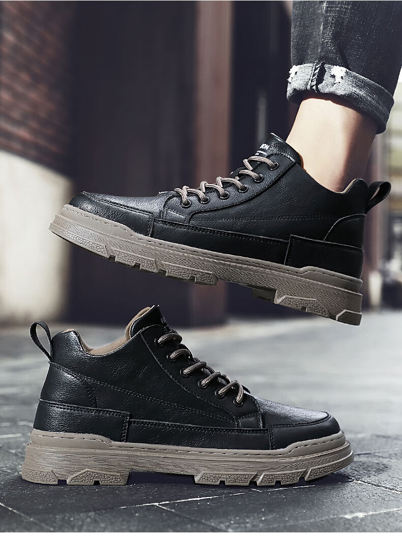 男鞋秋冬款高帮马丁靴男士春秋款中帮黑色秋季复古休闲工装鞋潮流内