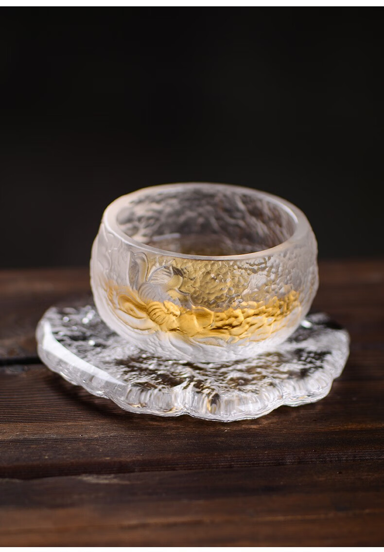 家用办公功夫茶具配件茶艺茶海个人品茗杯小茶盏杯垫托琉璃磨砂圆口杯