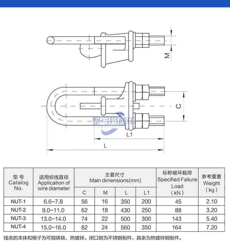 nut1234ut型线夹可调式国标光伏电力金具防护线路金具nut1