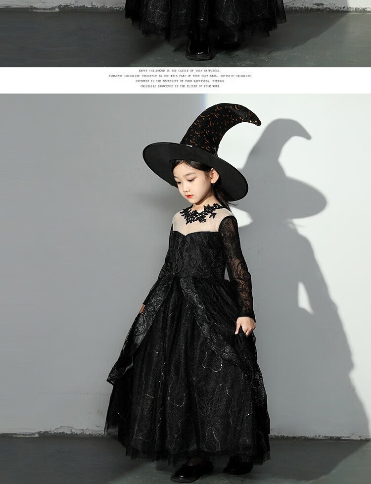 鬼女巫小恶魔斗篷披风演出大童主持人礼服化妆 万圣节黑色(单件礼服)