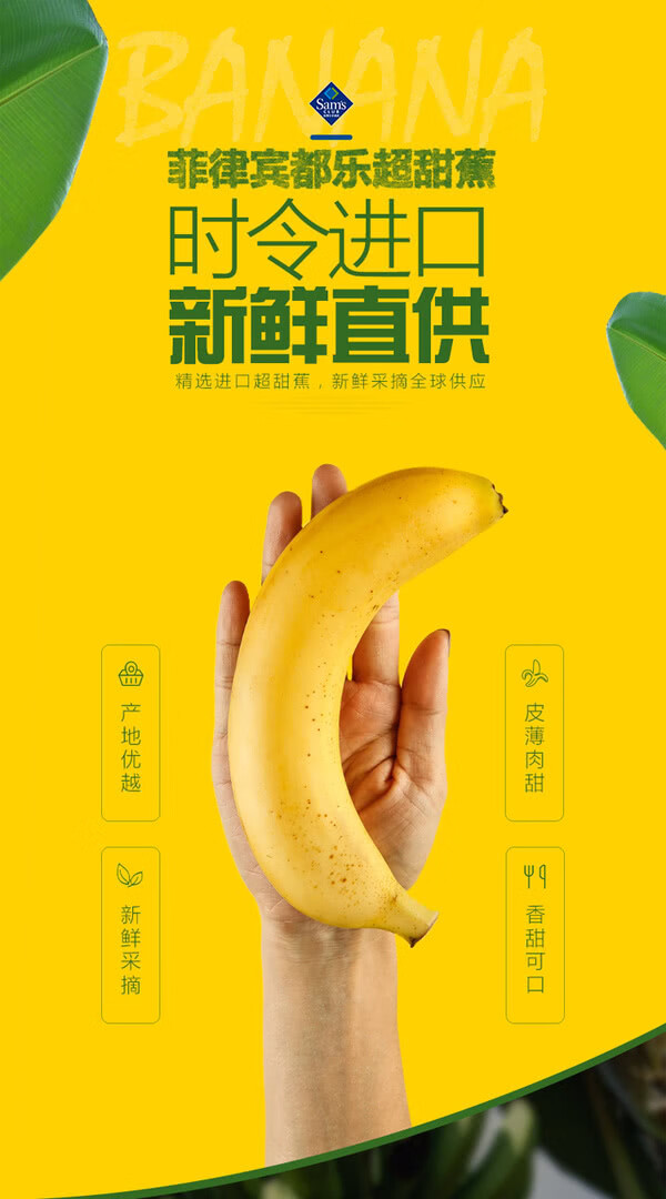 jd顺丰多地隔日达进口都乐菲律宾香蕉超甜蕉单根独立包装软糯香甜当季