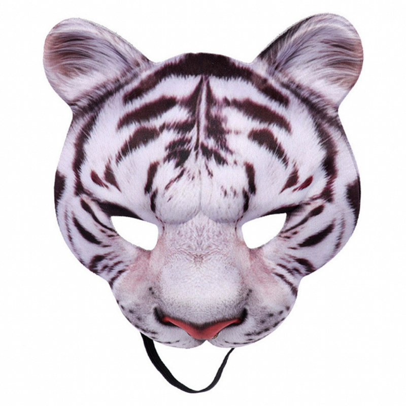 老虎面具万圣节立体大老虎面具半脸头饰头套动物面具装扮白色老虎