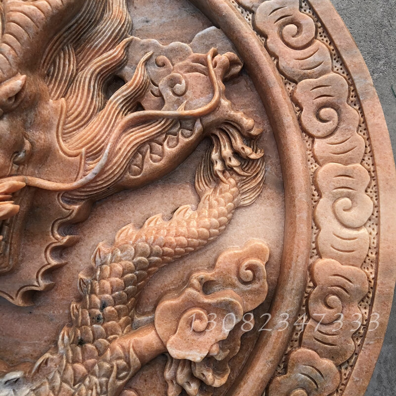 珠筠 石雕龙吐水圆形龙出水口鱼池墙水景龙头浮雕壁画喷水摆件石头